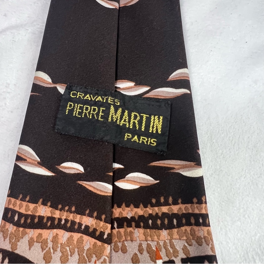 Pierre Martin Vintage Necktie - Artisan Landscape Motif in Earth Tones - Picture 7 of 8